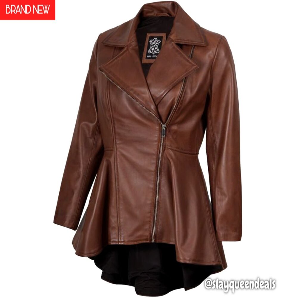 Lambskin Leather Peplum Jacket For Women, Tailored Fit, Premium Zipper, Inside